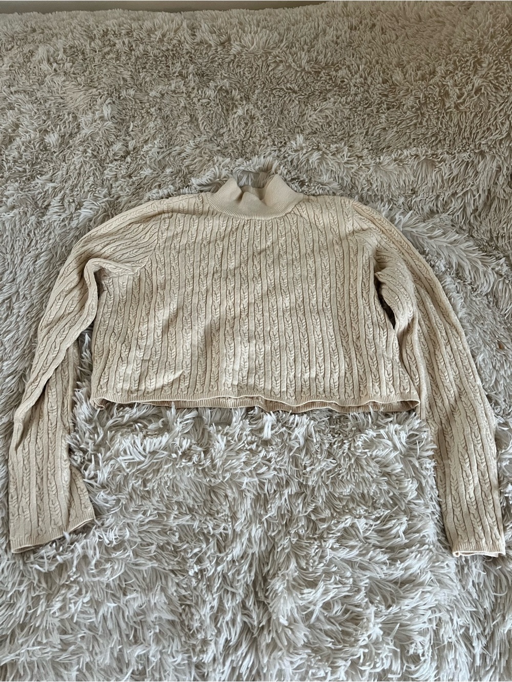 LPA Cream Cable-Knit Cropped Mock Neck Sweater